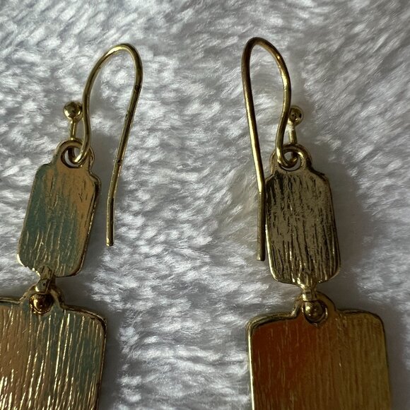 Marlyn Schiff Gold Tone Dangling Chandelier Earrings Turquoise Resin Acc… - Picture 7 of 9